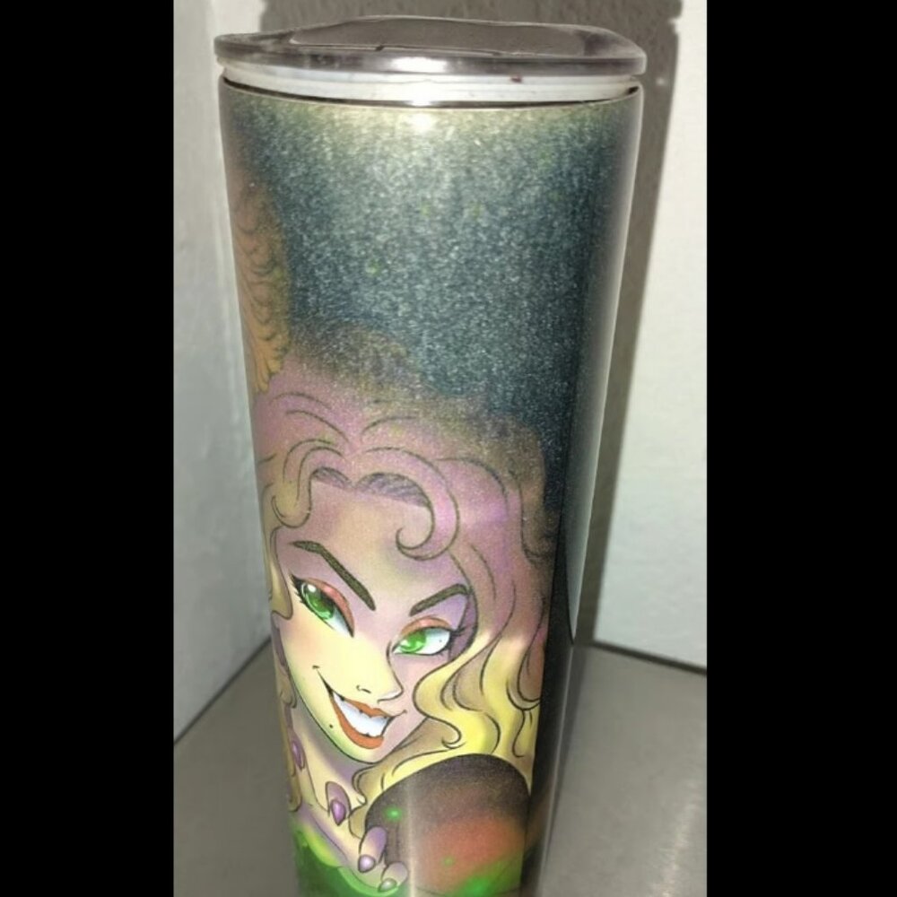 Hocus Pocus Witches Cartoon Approx. Amount  21oz Metal Tumbler With Lid.
